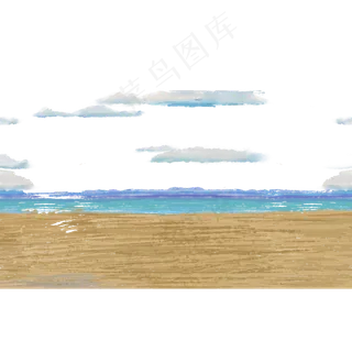 水彩手绘卡通海滩