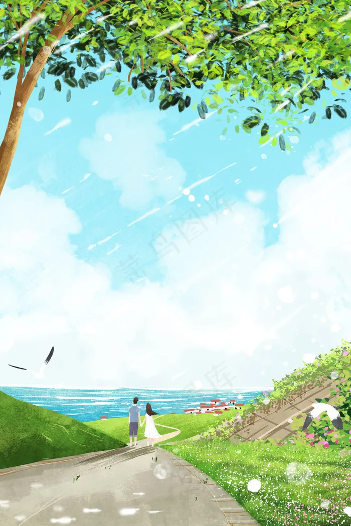 一起看海小清新情侣夏日出游