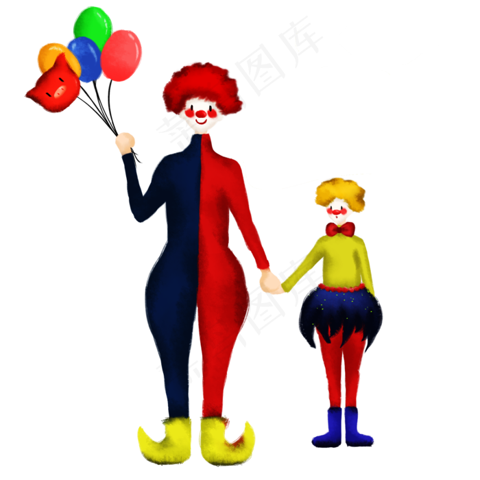 愚人节小丑卡通插画人物彩色手绘,免抠元素