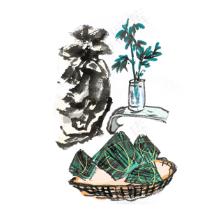 端午节吃粽子习俗水墨风手绘