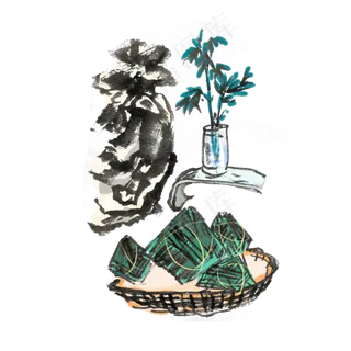 端午节吃粽子习俗水墨风手绘