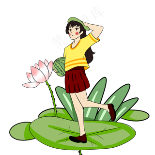 夏日抱西瓜小女孩