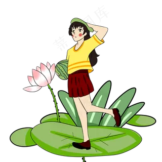 夏日抱西瓜小女孩