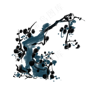 水墨花鸟写意花儿绘画,免抠元素