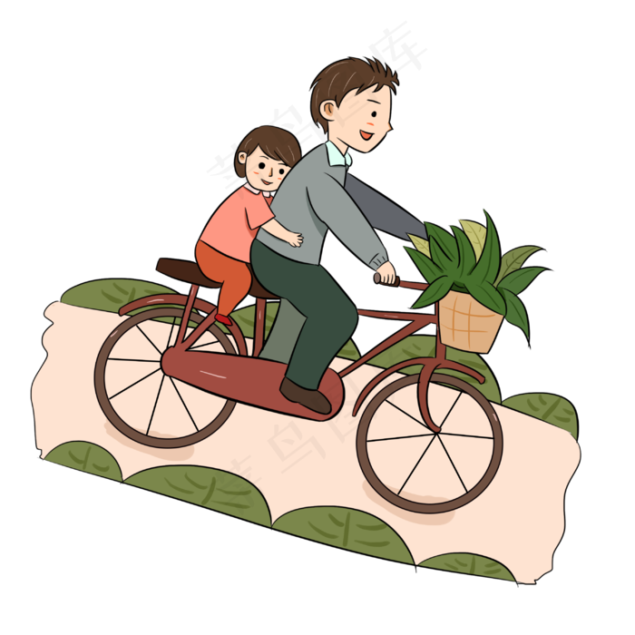 父亲节高级灰爸爸骑单车带着女儿
