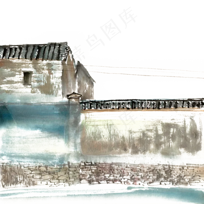 水墨画农村老房子,免抠元素(2200*2200px 300 dpi )psd模版下载