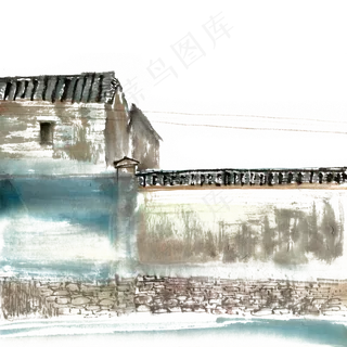 水墨画农村老房子,免抠元素