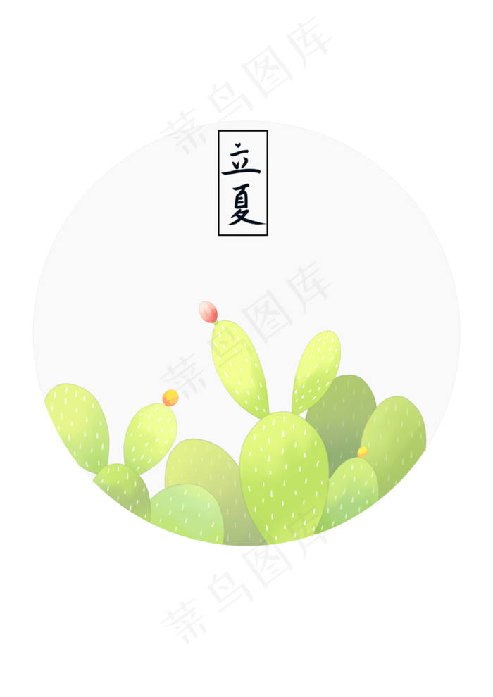立夏仙人掌手绘装饰图
