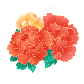 国潮花鸟牡丹,免抠元素