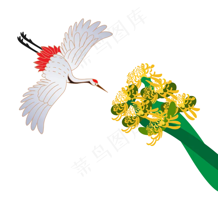 菊花和仙鹤中国风,免抠元素(2835*2835px 300 dpi )ai矢量模版下载