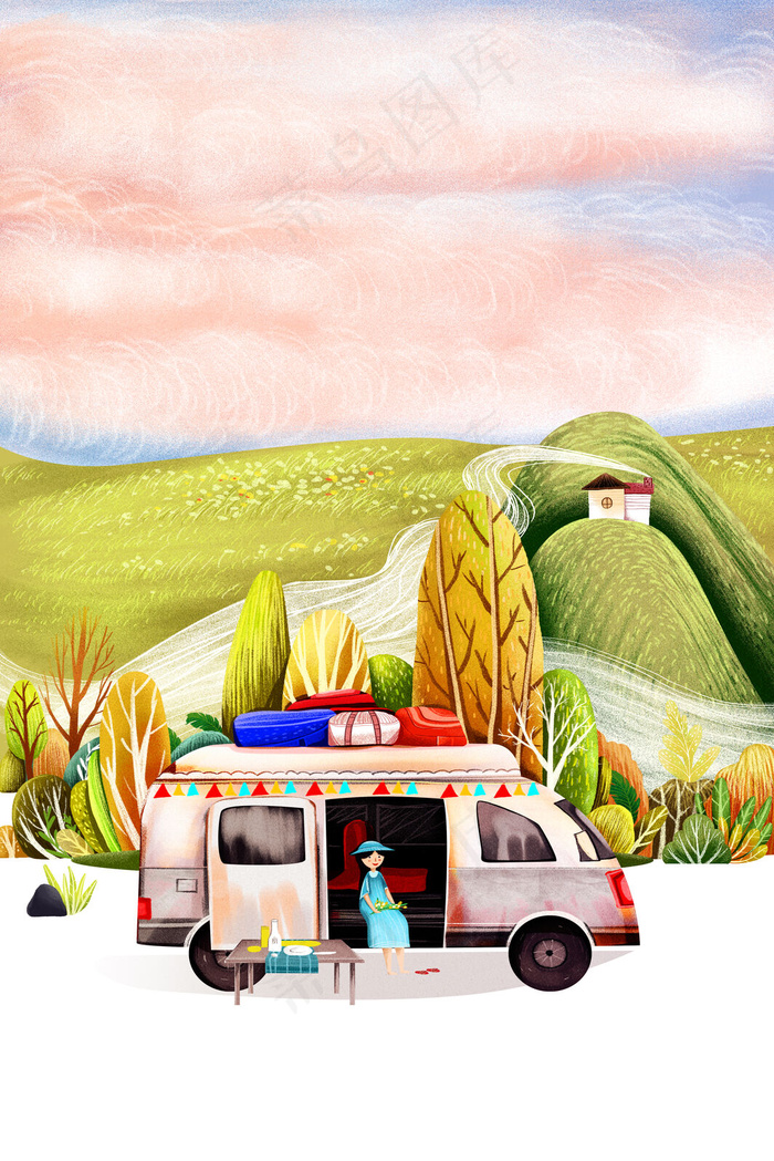 国庆节自驾游的女孩