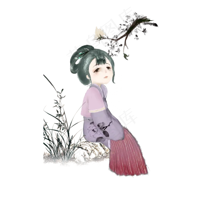 古风可爱仕女水墨唯美罗裙PNG(4724X4724(DPI:300))psd模版下载