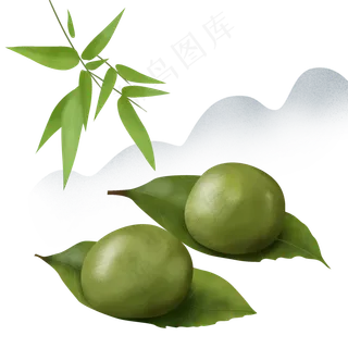 国风远山青团装饰,免抠元素