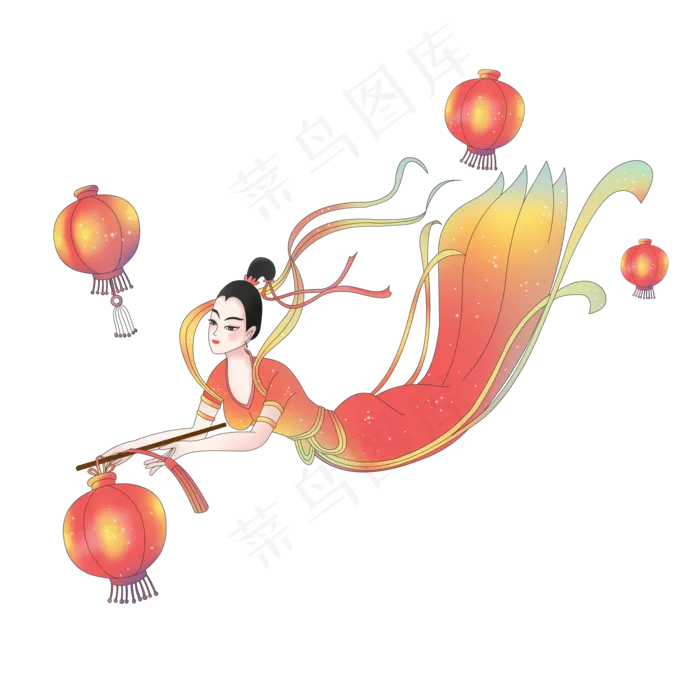 元宵节飞天仙女灯笼,免抠元素(3500X3500(DPI:300))psd模版下载