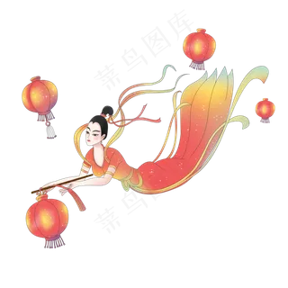 元宵节飞天仙女灯笼,免抠元素