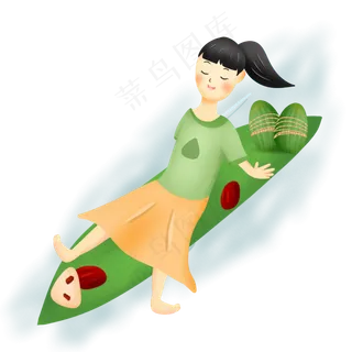 坐在粽叶上的女孩