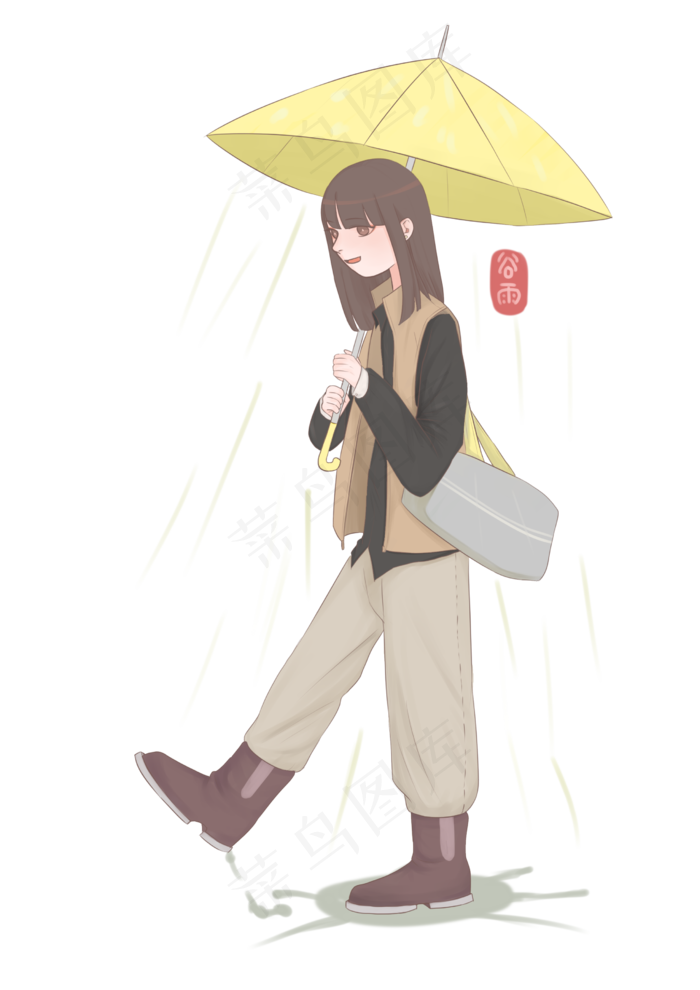 谷雨打伞的小女孩(2480X3507(DPI:300))psd模版下载