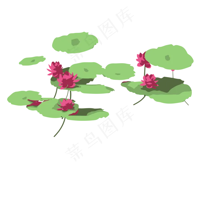 卡通池塘中的荷花荷叶免抠图(2100X2100(DPI:762))ai矢量模版下载