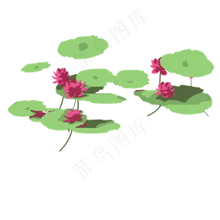 卡通池塘中的荷花荷叶免抠图