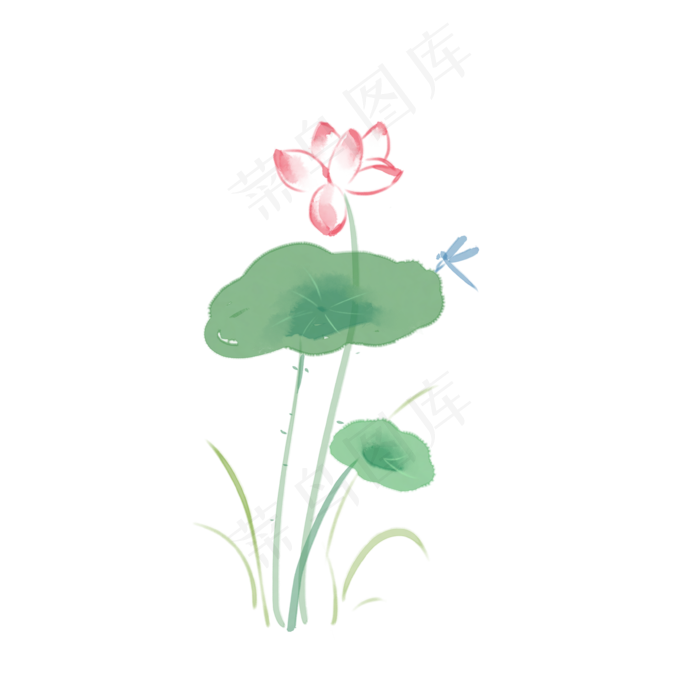 中国风水彩清新莲花和蜻蜓,免抠元素(3543*3543px 300 dpi )psd模版下载