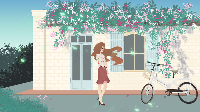 夏日出游蔷薇美女