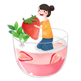 大暑坐在草莓冰激凌女孩素材