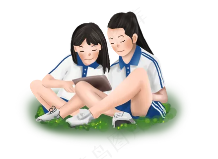 高考在草地上看书的学生,免抠元素