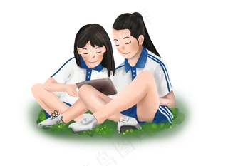 高考在草地上看书的学生,免抠元素