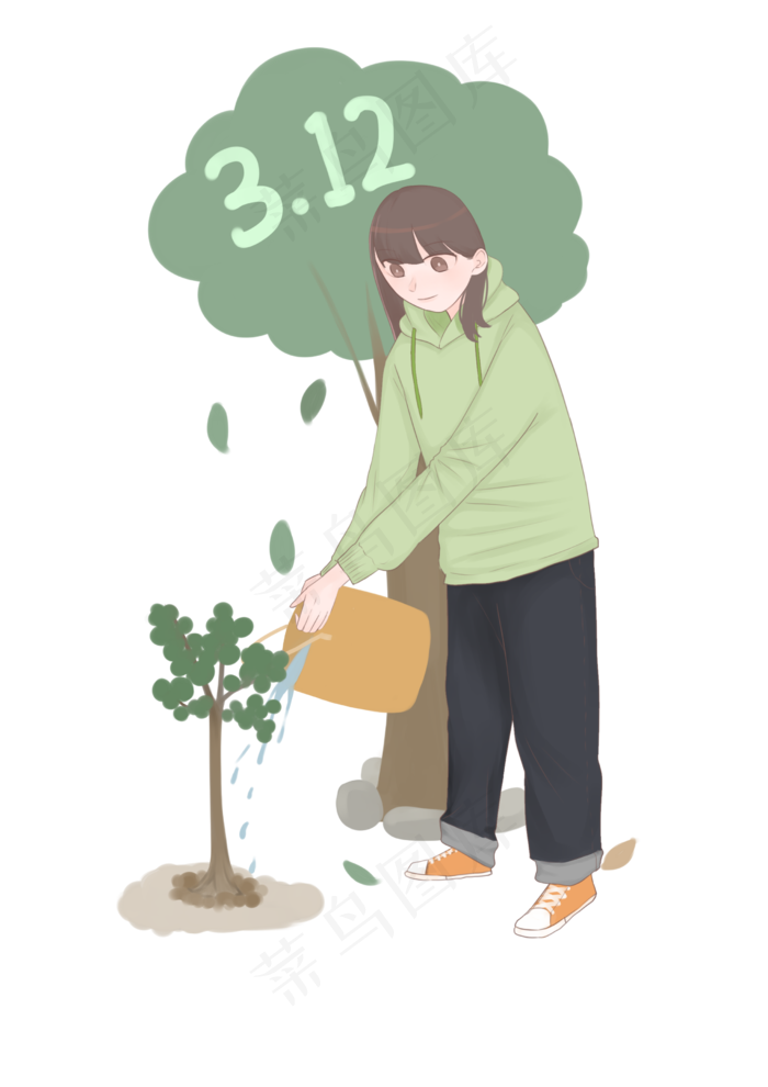 植树节浇树的小女孩