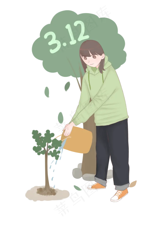 植树节浇树的小女孩(2480X3507(DPI:300))psd模版下载