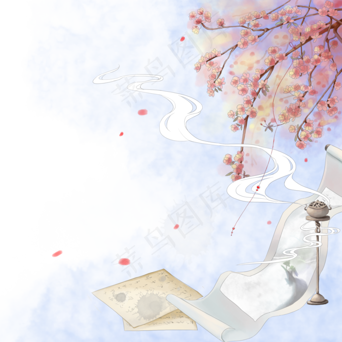 中国风香炉卷轴,免抠元素(2000*2000px 300 dpi )psd模版下载