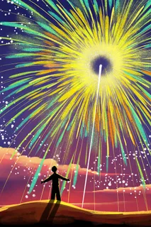 卡通手绘风缤纷色彩烟花配图 卡通手绘风缤纷色彩烟花配图