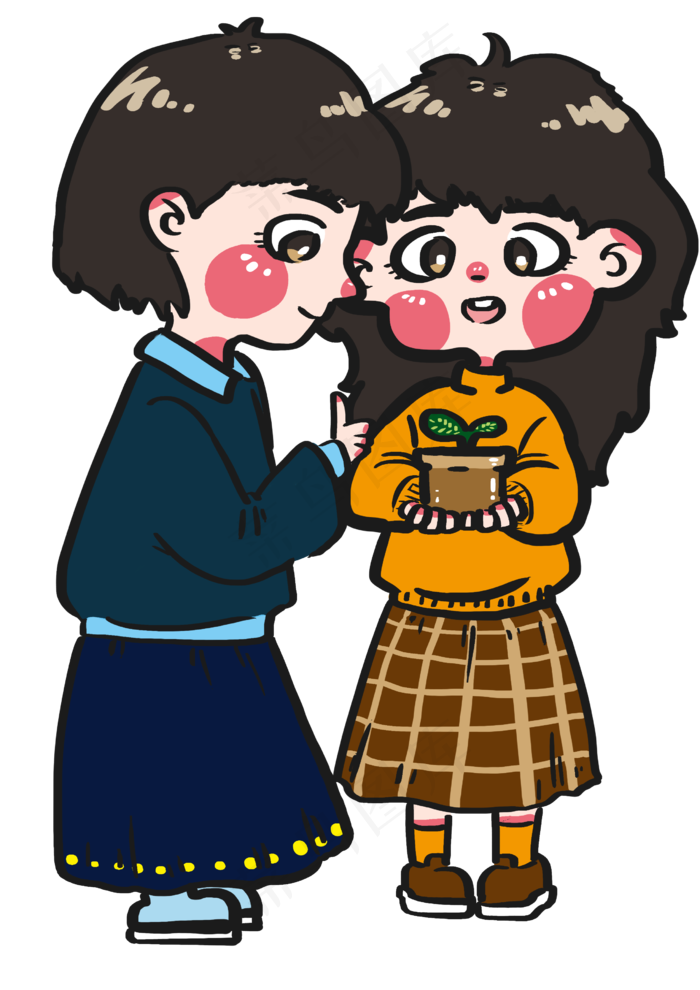 植树节盆栽幼苗发芽啦卡通手绘人