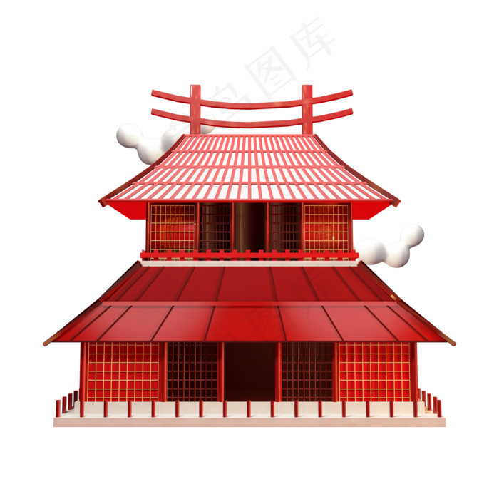 红色古风寺庙(2000X2000(DPI:300))psd模版下载