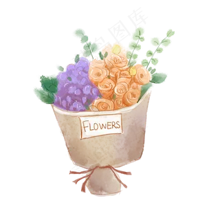 手绘水彩一束玫瑰鲜花