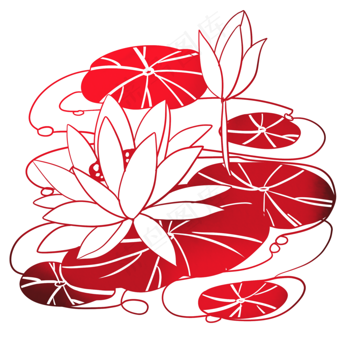 荷花莲花花卉剪纸