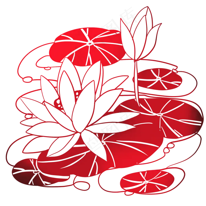 荷花莲花花卉剪纸(2000X2000(DPI:300))psd模版下载