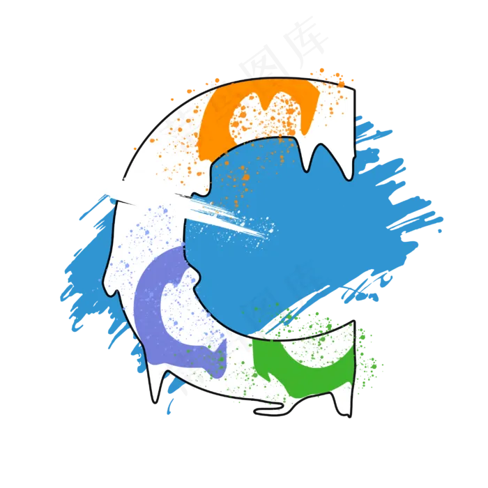 创意涂鸦白色psd字母C(3000X3000(DPI:300))psd模版下载