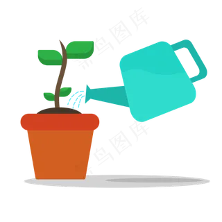 拿着水壶去浇花盆花苗