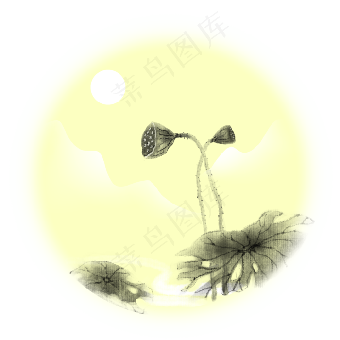 手绘花荷花中国风水墨风残荷(2000X2000(DPI:300))psd模版下载