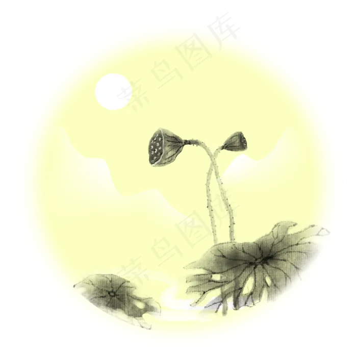 手绘花荷花中国风水墨风残荷(2000X2000(DPI:300))psd模版下载