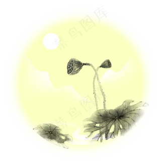 手绘花荷花中国风水墨风残荷