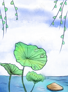荷叶露珠河蚌PNG素材