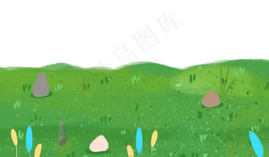 手绘卡通小清新绿色草地彩色叶子,免抠元素