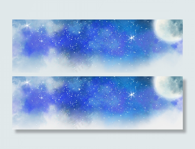 卡通渐变蓝色水彩星空,免抠元素(1500*468px 72 dpi )psd模版下载