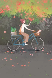 小清新少女骑车郊游