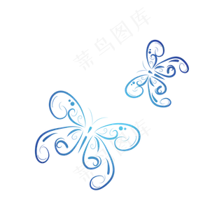 漂浮蝴蝶蓝色渐变装饰素材可商用,免抠元素