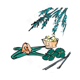 端午节吃粽子习俗水墨风手绘