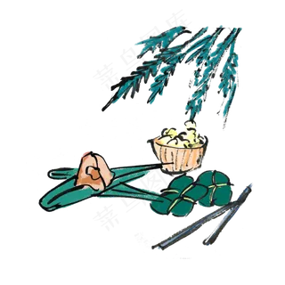 端午节吃粽子习俗水墨风手绘