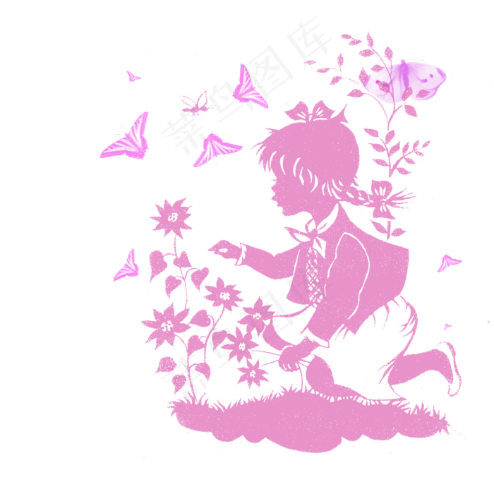 手绘红色草丛间的女孩(2000X2000(DPI:300))psd模版下载
